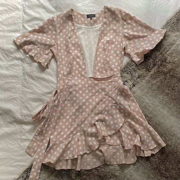 Majorelle Polka Dot Deep V-Neck Wrap Dress - Picture 2 of 6